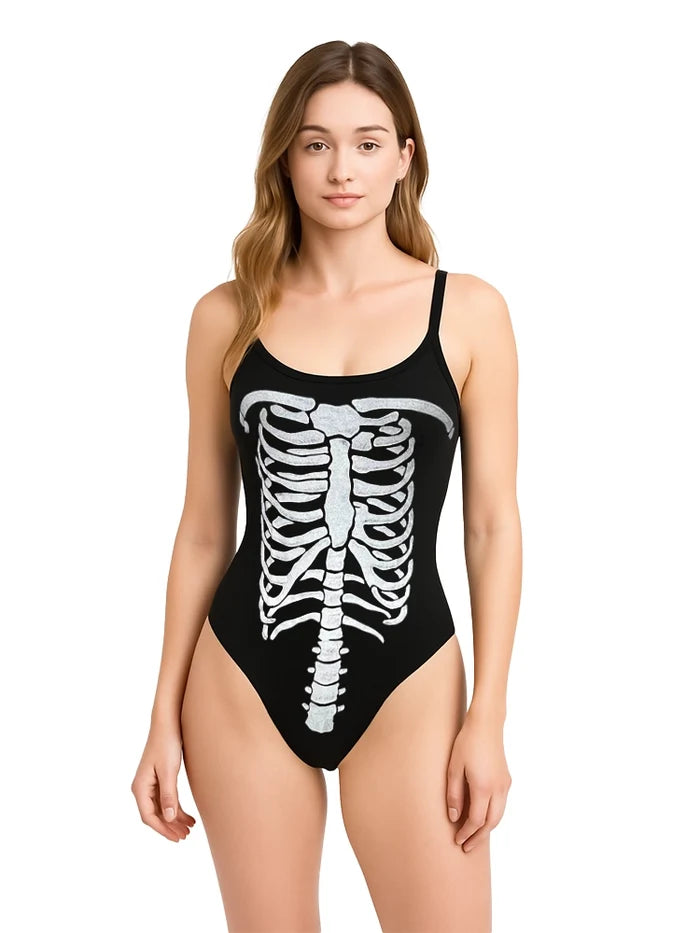 Women Skeleton Printed Sleeveless Leotard