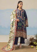 Navy printed kurta set with floral dupatta drape and straight pants, women’s winter