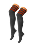 Womens 3 Stripes OTK Black With Red Cotton Thigh High Socks