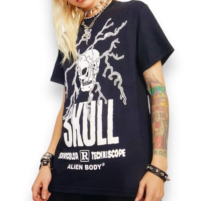 Women's Black Short Sleeve Skulls Tee