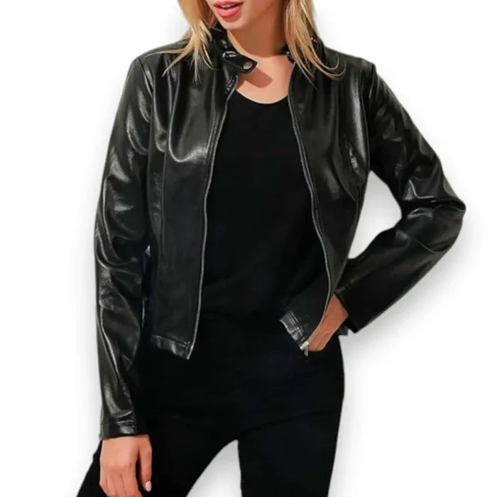 Women's Black Tailored Zip-Up Biker Jacket