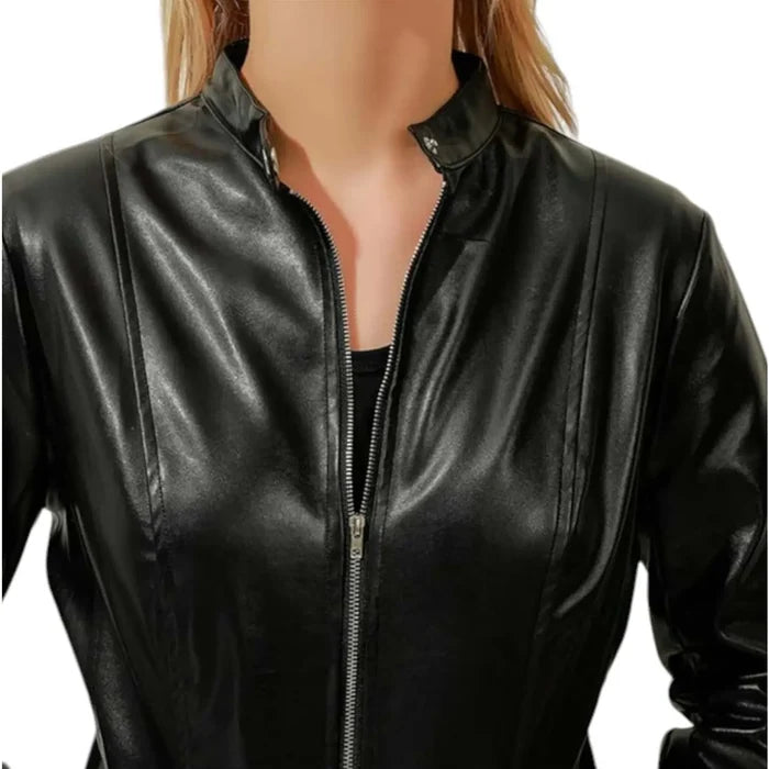 Women's Black Tailored Zip-Up Biker Jacket
