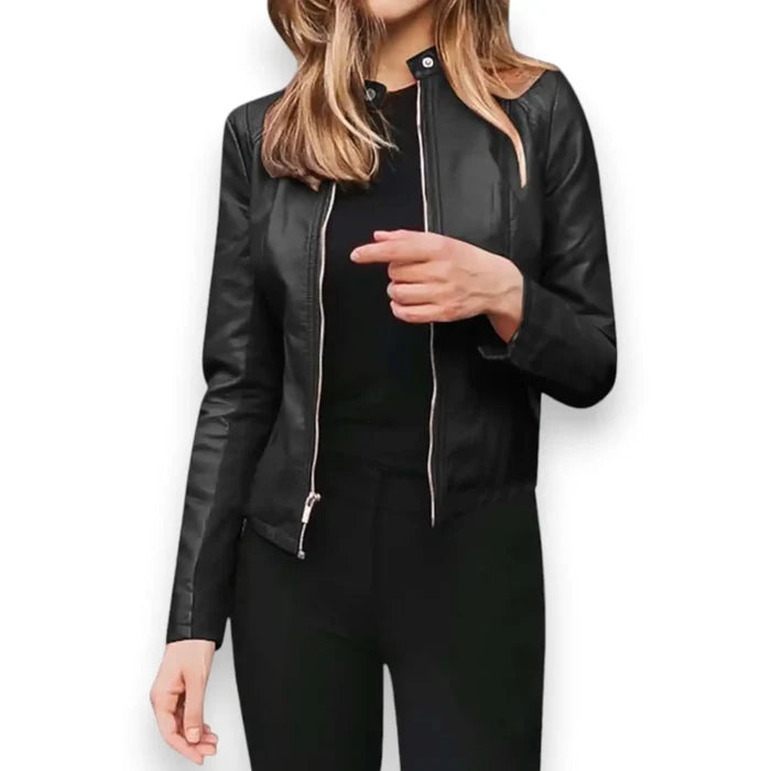 Women's Black Tailored Zip-Up Biker Jacket