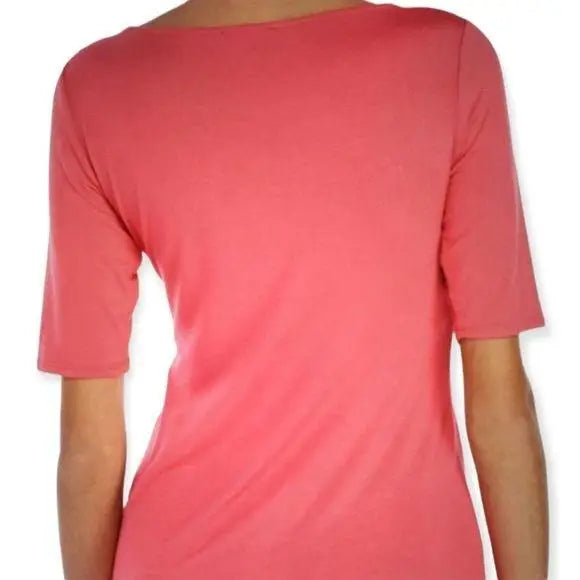 Women's Boat Neck Half Sleeve Peachy Pink Blouse Medium - Wild Time Fashion