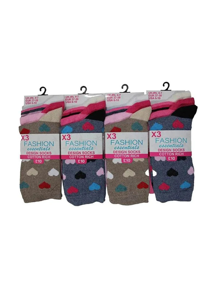 Women's Cotton Mix Ankle Socks Heart Design (Assorted Colour) - thefancydress.co.uk