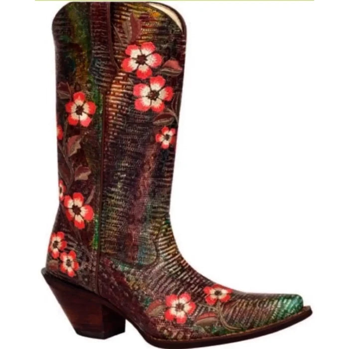 Embroidered Floral Leather Cowboy Boots – Western Durango Style