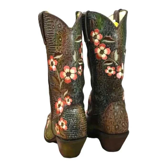 Embroidered Floral Leather Cowboy Boots – Western Durango Style