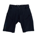 Black shorts with zippers on a white background