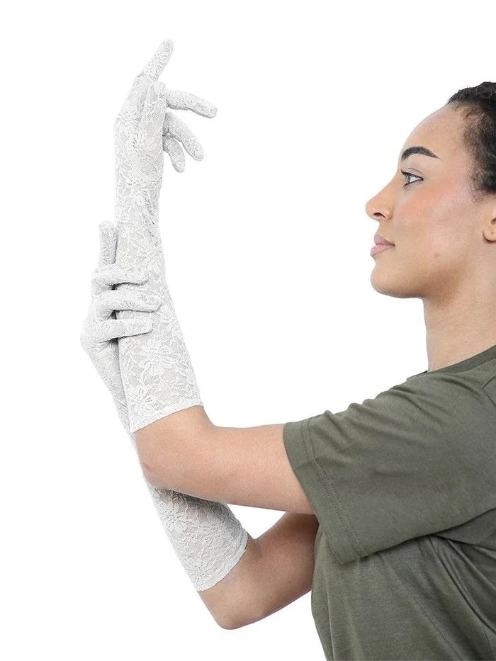 Women's Long Lace Bridal Elbow Length Gloves - thefancydress.co.uk