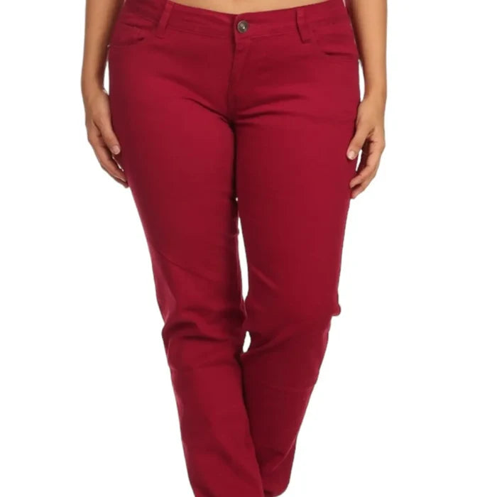 Women's Mid Rise Dark Red Denim Jeans