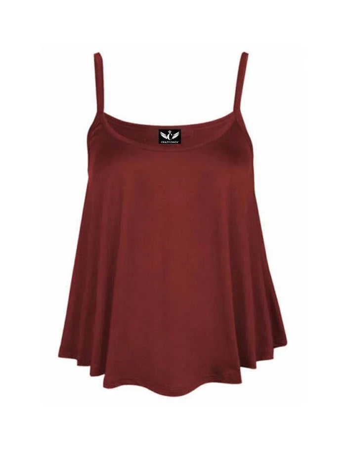 Women's Plain Cami Swing Vest Flared Top - thefancydress.co.uk