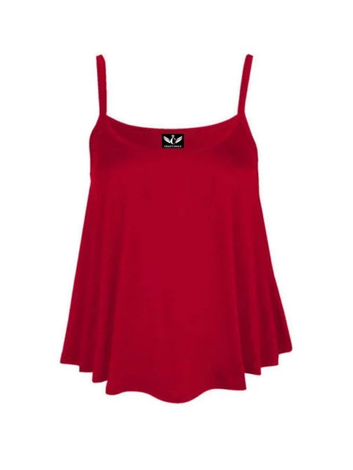 Women's Plain Cami Swing Vest Flared Top - thefancydress.co.uk
