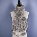 Women's Pull-Through Fur Ball Scarf rex rabbit neck wrap with fluffy pom poms