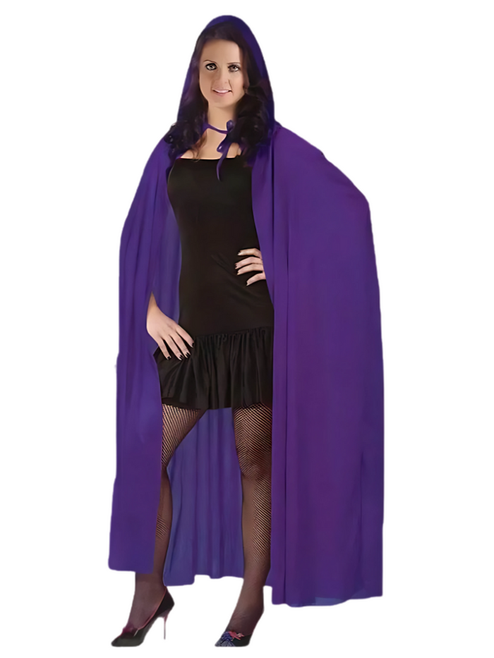 Womens Satin Hooded Purple Cape Dress