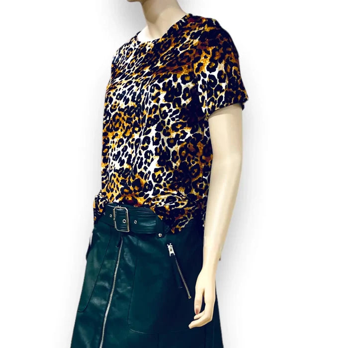Women's Short Sleeve Leopard Velvet Top