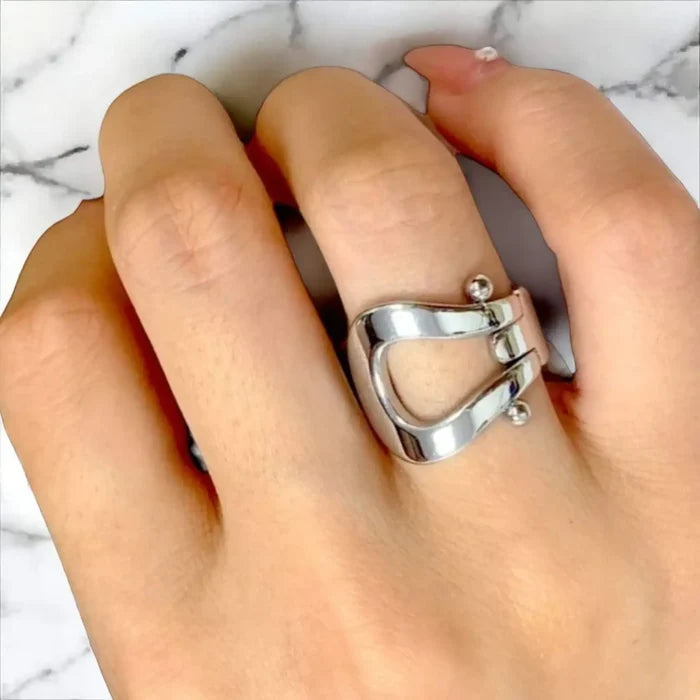 Silver Hinged Horseshoe Ring – Women's Stainless Steel Jewelry