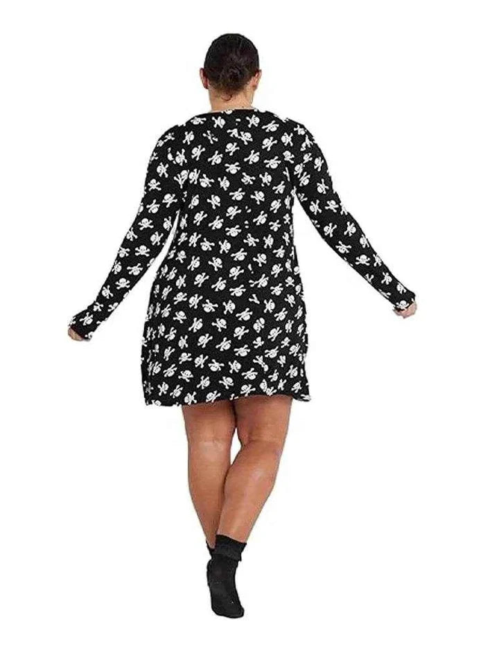 Women's Skull-Printed Black Swing Dress Costume