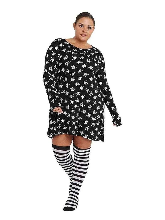 Women's Skull-Printed Black Swing Dress Costume