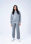 Women's heather grey terry sweatshirt, long sleeves and crew neck