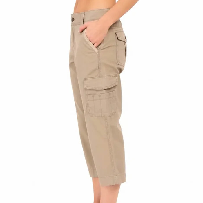 Women's Tan Cargo Cropped Pants