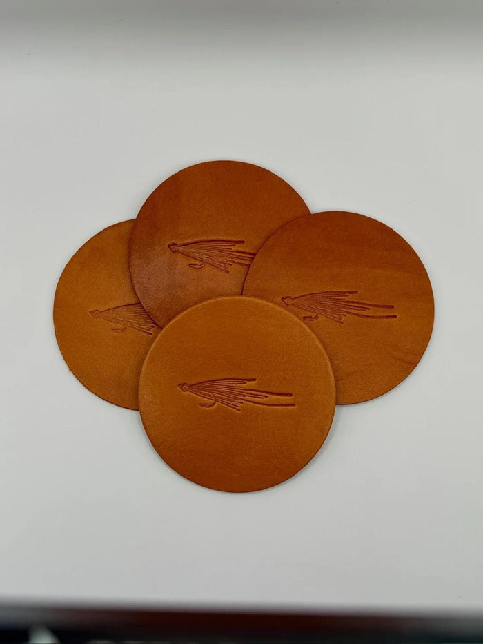 Woodley Co Leather Coaster Set- Flies Woodley Co Adams Coaster Set Rivers and Glen Trading Co