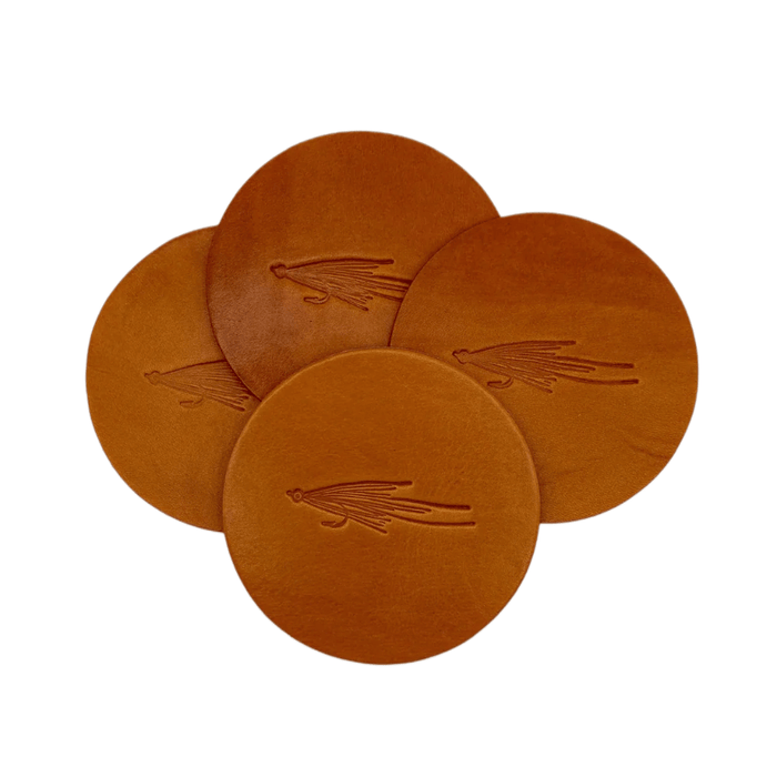 Woodley Co Leather Coaster Set- Flies Woodley Co Adams Coaster Set Rivers and Glen Trading Co
