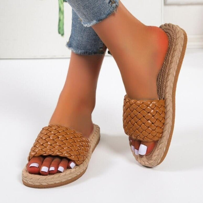 Woven Flat Sandals for Women – Open-Toe Summer Slippers
