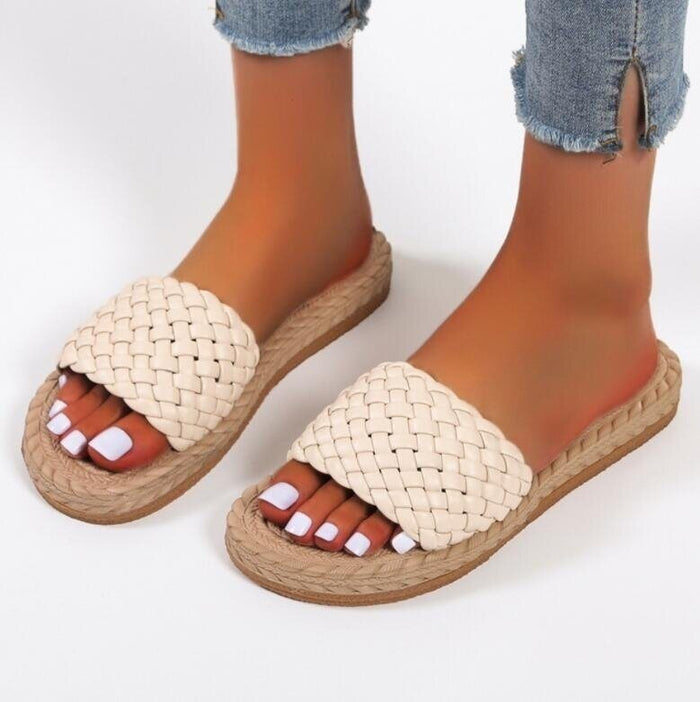 Woven Flat Sandals for Women – Open-Toe Summer Slippers