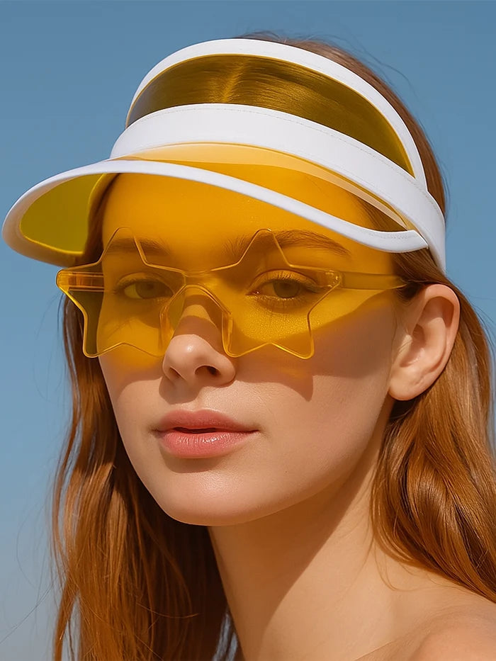 Yellow Visor Cap And Glasses Set