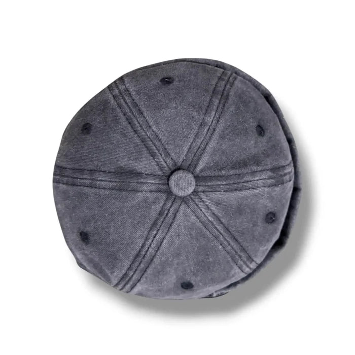 Zero-brim denim docker cap rolled cuff, stitched eyelets and adjustable back strap streetwear black